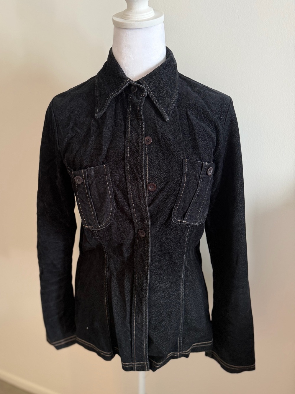 Y2K Retro Faux Suede Women's Black Button-Front Jacket
